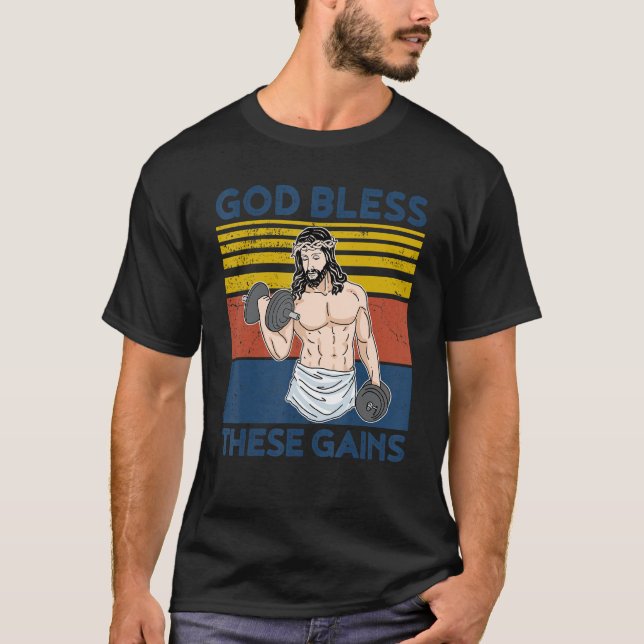 Christian Athlete Apparel Gym God Bless These Gain T-Shirt (Front)