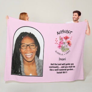 Christian AUGUST Birth Month Flower NAME PHOTO Fleece Blanket