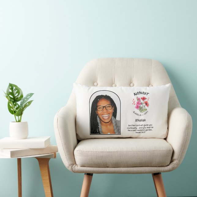Christian AUGUST Birth Month Flower NAME PHOTO Lumbar Cushion (Chair)