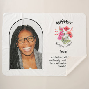 Christian AUGUST Birth Month Flower NAME PHOTO Sherpa Blanket