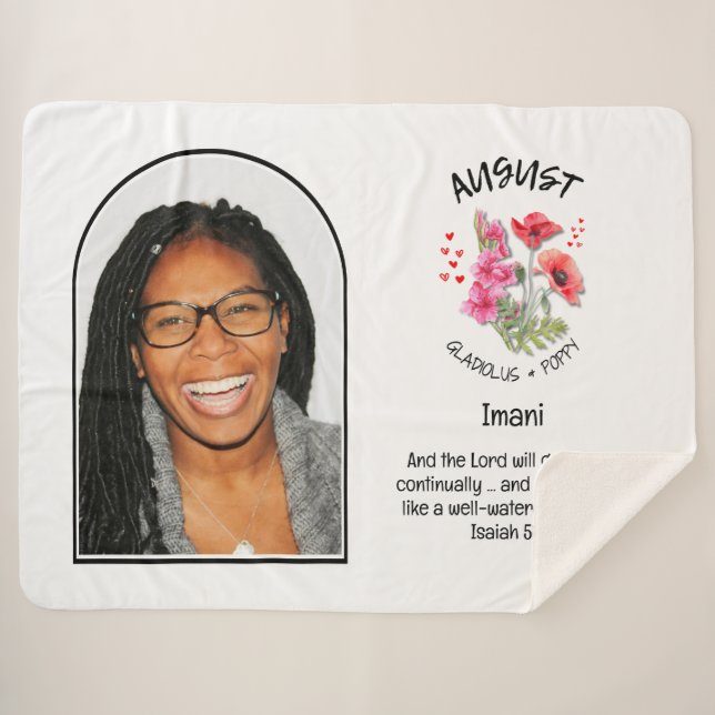Christian AUGUST Birth Month Flower NAME PHOTO Sherpa Blanket (Front (Horizontal))