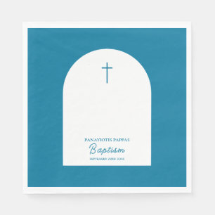 Christian Baptism Christening Boy Blue Arch Napkin