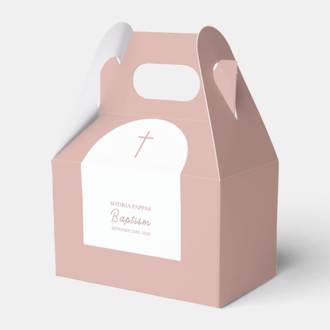 Christian Baptism Christening Girl Pink Arch   Favour Box (Front Side)