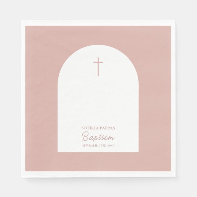 Christian Baptism Christening Girl Pink Arch Napkin (Front)
