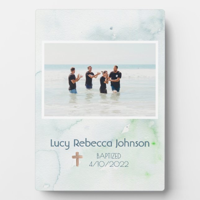 Christian Baptism Commemorative Plaque Ocean Blue (Front)