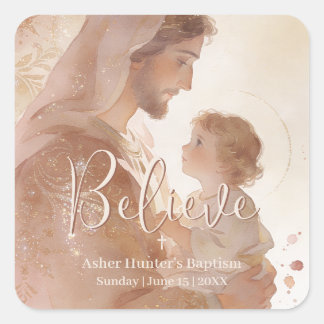 Christian Baptism Saint Joseph Baby Jesus LPM26 Square Sticker