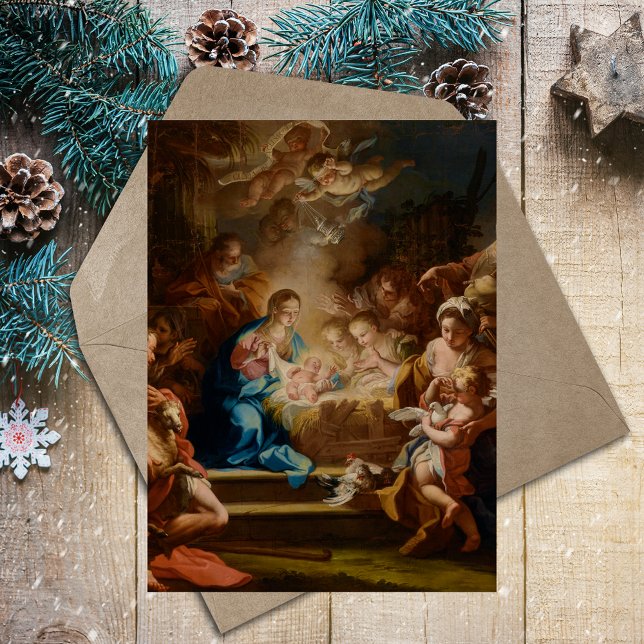 Christian Baroque Vintage Christmas Nativity Scene Holiday Postcard (Religious Christian Catholic Baroque Painting Vintage Christmas Nativity Scene Holiday Postcard)