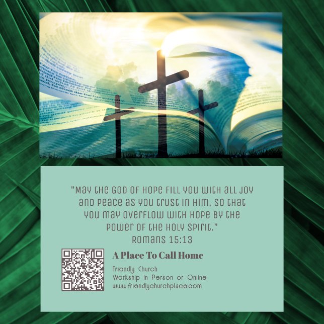 Christian Bible Cross QR Code Religious Church Business Card (Church Religious Cross Bible Business Card with QR code and scripture. Invite people to visit. )