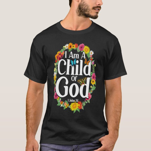 Christian Bible Verse 1 John 31 Flower Butterfly   T-Shirt (Front)