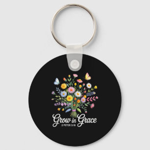 Christian Bible Verse 2 Peter 3_18 Wildflower Bouq Key Ring
