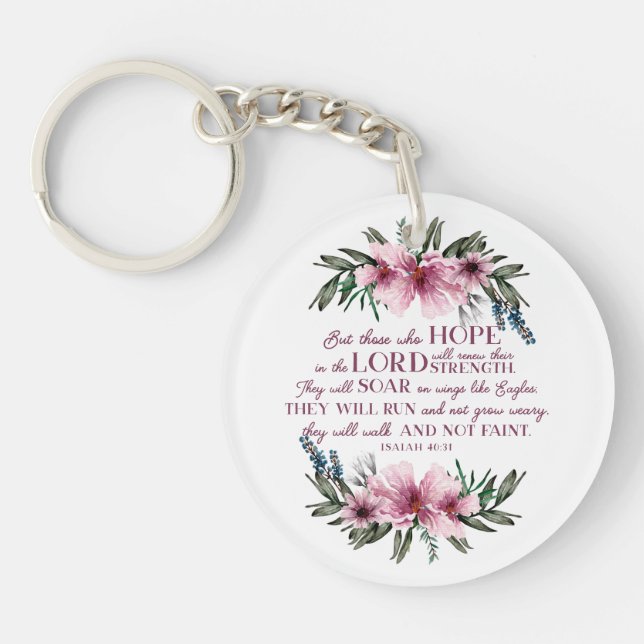 Christian Bible Verse Blush Pink Floral Photo Key Ring (Front)