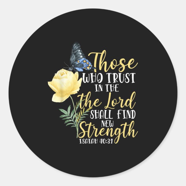 Christian Bible Verse Butterfly Rose Flower Isaiah Classic Round Sticker (Front)