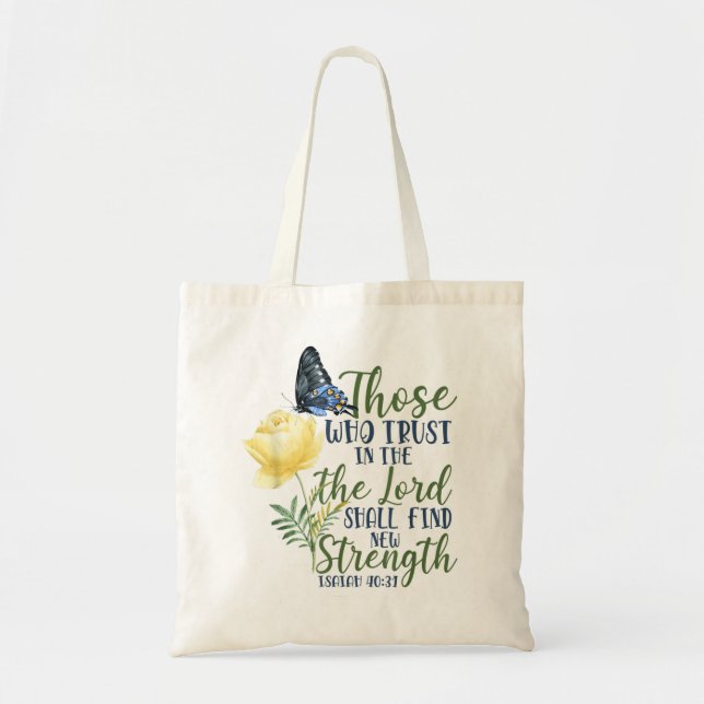 Christian Bible Verse Butterfly Rose Flower Isaiah Tote Bag (Front)