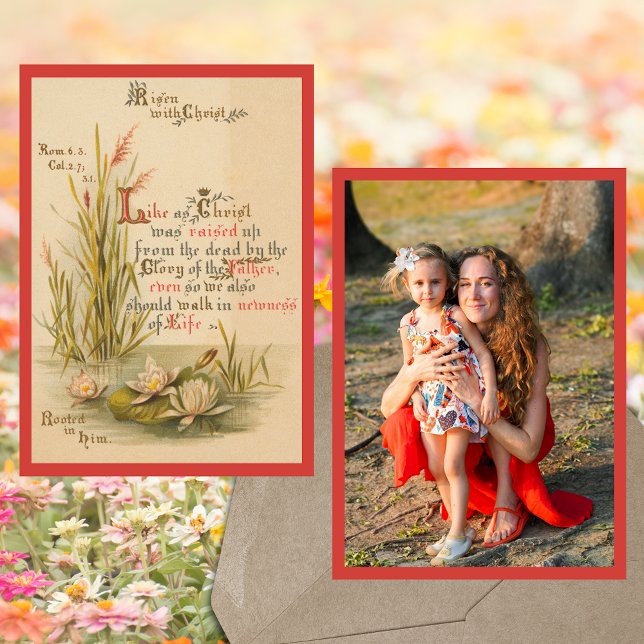 Christian Bible Verse Christ is Risen Photo Easter Holiday Card (Religious Christian Catholic Bible Verse Christ is Risen Resurrection Photo Easter Holiday Card)