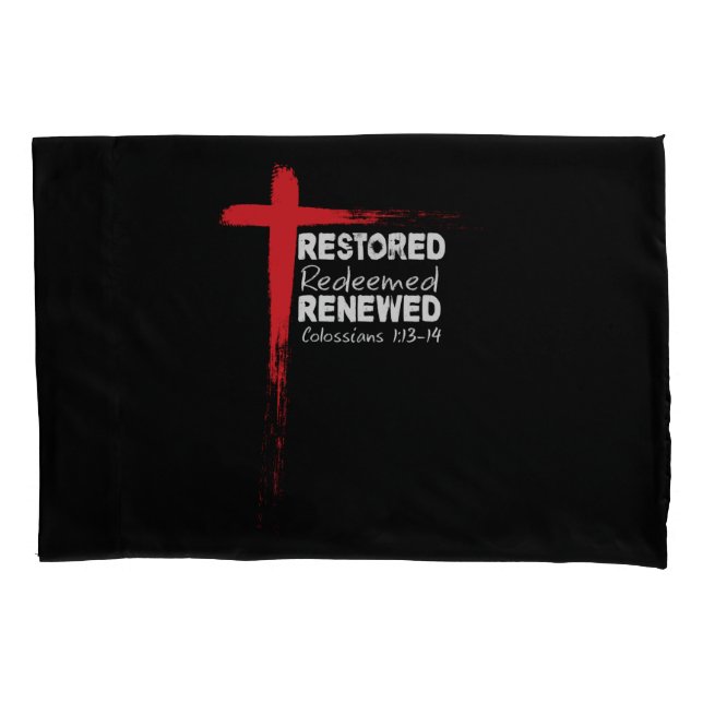 Christian Bible Verse Colossians 1:13-14 Cross Pillowcase (Front)