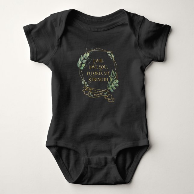 Christian Bible Verse Eucalyptus Leaves Baby Bodysuit (Front)