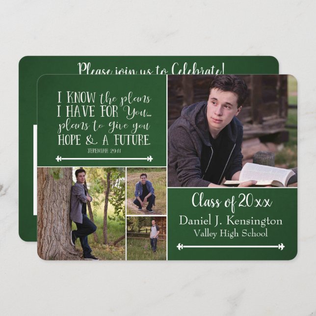 Christian Bible Verse Graduation Photo Collage Gre Invitation (Front/Back)