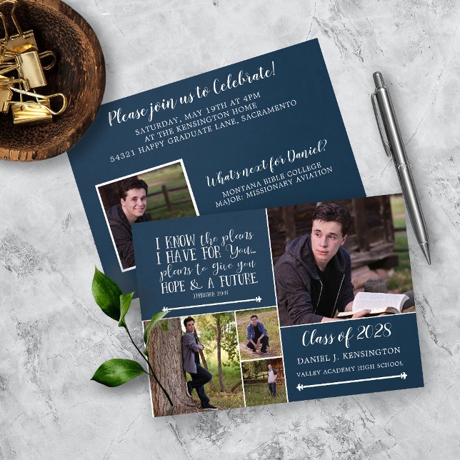 Christian Bible Verse Graduation Photo Collage Invitation (Creator Uploaded)