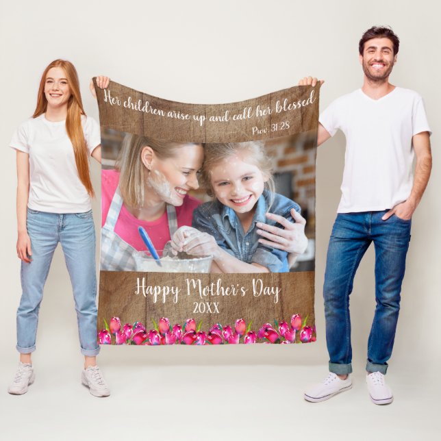 Christian Bible Verse Happy Mother's Day Rustic Fleece Blanket (In Situ)
