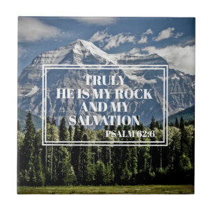 Christian Bible Verse He is my Rock Mountain Ceramic Tile