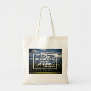 Christian Bible Verse He is my Rock Mountain Tote Bag