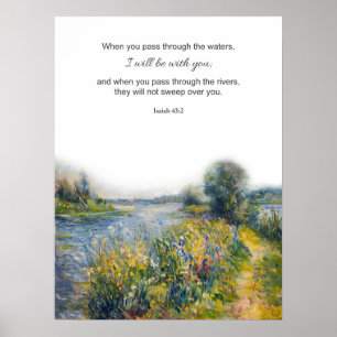 Christian Bible Verse Isaiah 43:2 River Poster
