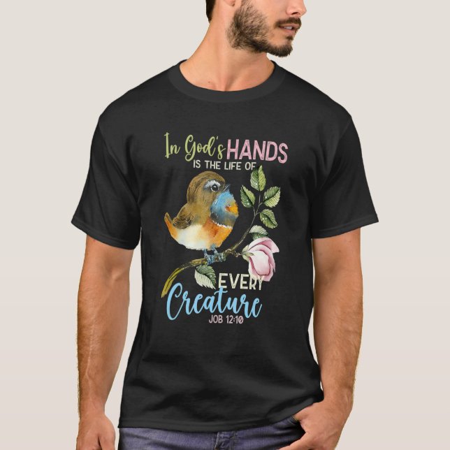 Christian Bible Verse Job 1210 Cute Song Bird Bird T-Shirt (Front)