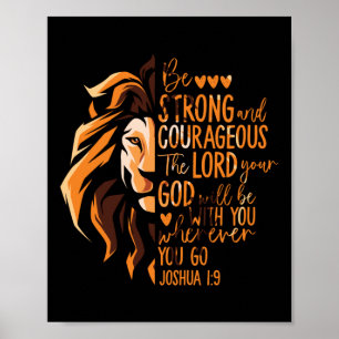 Christian Bible Verse Joshua 1:9 Lion Poster