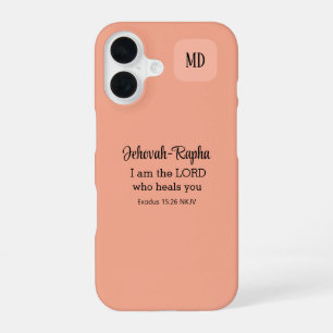 Christian Bible Verse Light Peach Monogram iPhone 16 Case