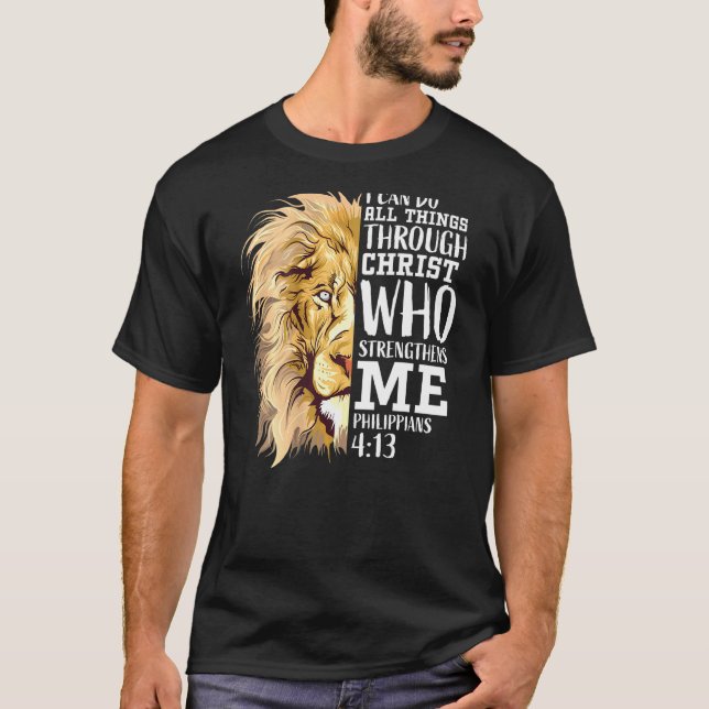 Christian Bible Verse Men Dad Lion Of Judah Back P T-Shirt (Front)