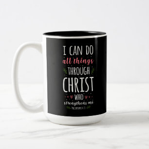 Christian Bible Verse Philippians 4:13 Flower Two-Tone Coffee Mug