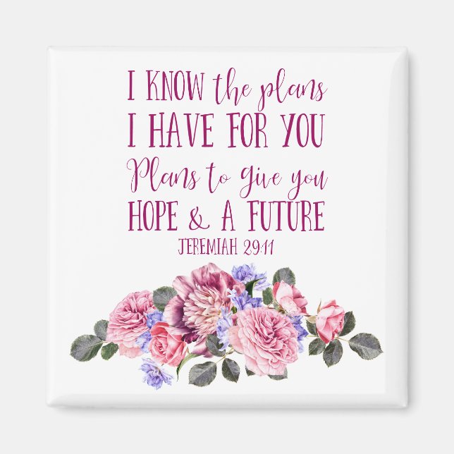 Christian Bible Verse Pink Watercolor Floral Magnet (Front)