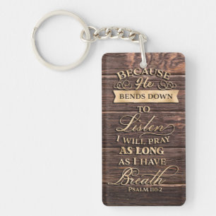 Christian Bible Verse Prayer Gold Text on Wood Key Ring