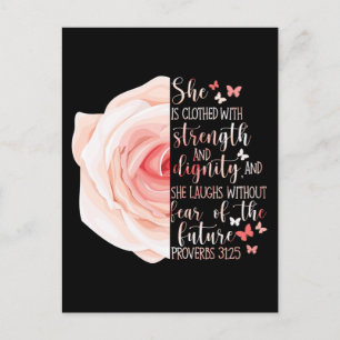 Christian Bible Verse Proverbs 31:25 Rose Flower Holiday Postcard