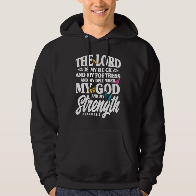 Christian Bible Verse Psalm 182 Flower Butterfly   Hoodie (Front)