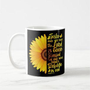 Christian Bible Verse Psalm 34:8 Sunflower Flower Coffee Mug