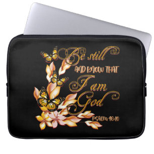 Christian Bible Verse Psalm 46:10 Flower Butterfly Laptop Sleeve