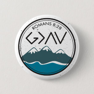 Christian Bible Verse Romans 8:28 God Is Greater 6 Cm Round Badge