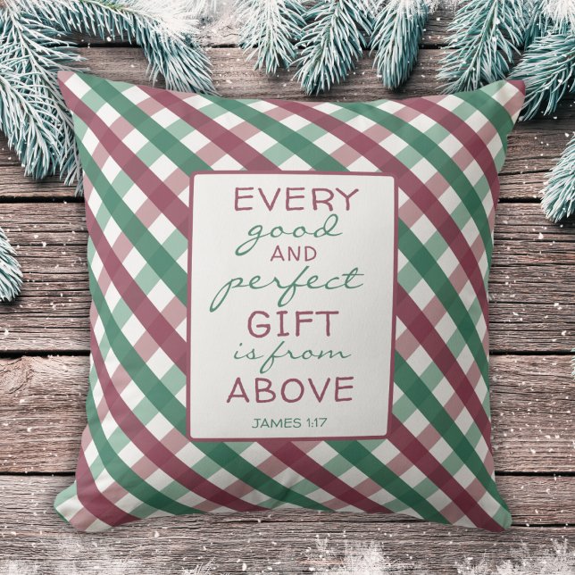 Christian Bible Verse Rustic Christmas Plaid Cushion (Creator Uploaded)