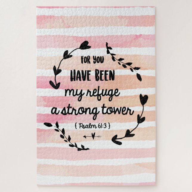 Christian Bible Verse Strong Tower Psalms Quote Jigsaw Puzzle (Vertical)
