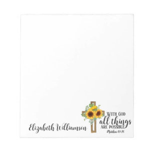 Christian Bible Verse Sunflowers Cross Name Notepad