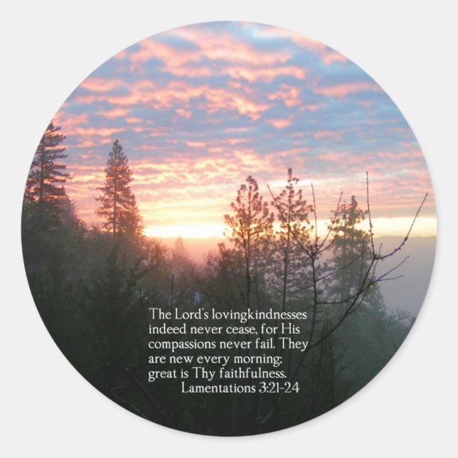 Christian Bible Verse Sunrise Landscape Classic Round Sticker (Front)
