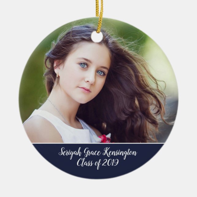 Christian Bible Verse Typography Graduation Photo Ceramic Ornament (Front)