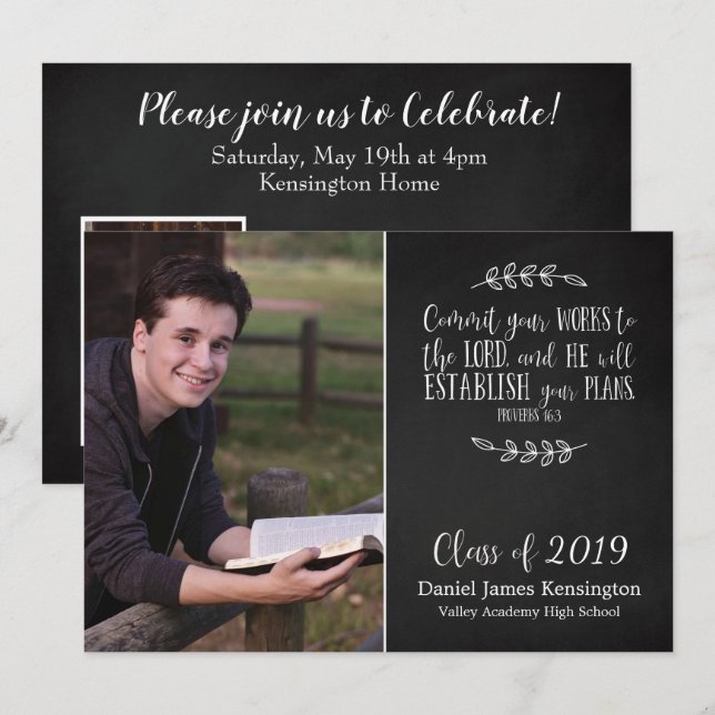 Christian Bible Verse Typography Graduation Photo Invitation (Front/Back)