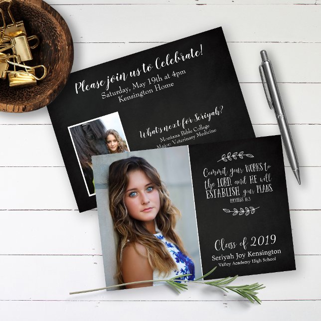 Christian Bible Verse Typography Graduation Photo Invitation (Creator Uploaded)