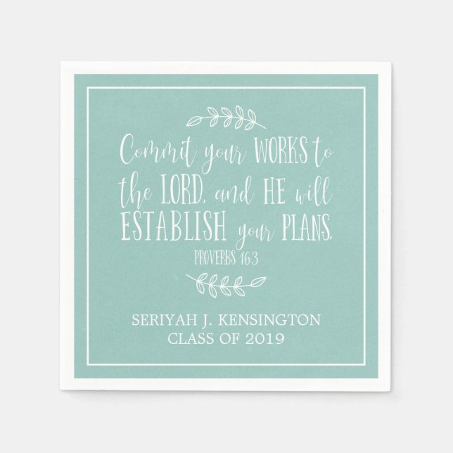 Christian Bible Verse Typography Teal Graduation Napkin (Front)