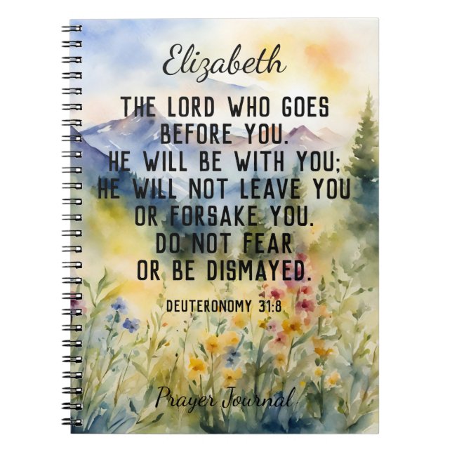 Christian Bible Verse Watercolor Mountains Name Notebook (Front)
