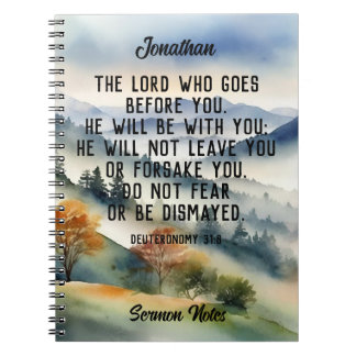 Christian Bible Verse Watercolor Mountains Name Notebook