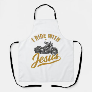 Christian Biker I Ride With Jesus Vintage Motorcyc Apron