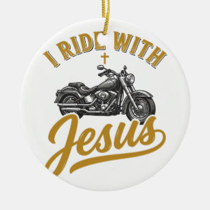 Christian Biker I Ride With Jesus Vintage Motorcyc Ceramic Ornament